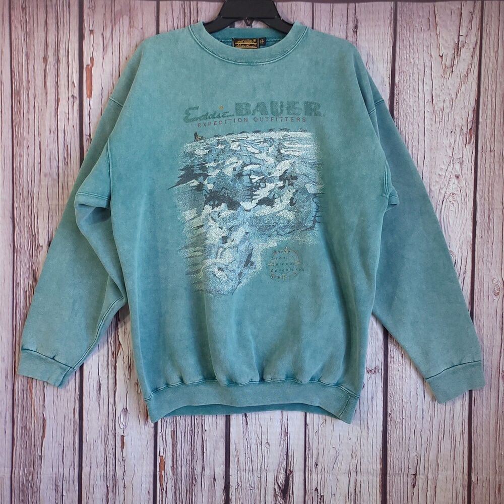 Eddie Bauer L 90s Vintage Heavy Acid Expedition Dog-Sled USA Sweatshirt Teal Men